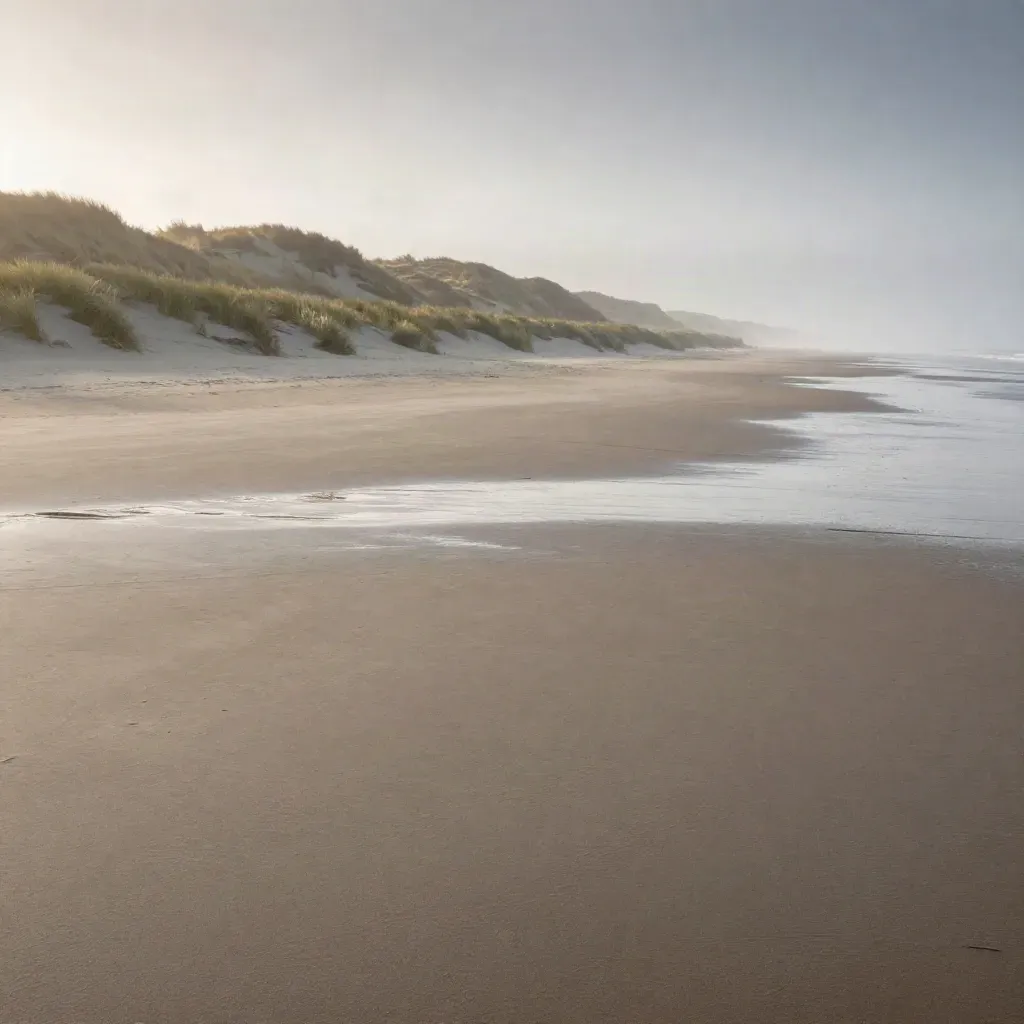 Duinlandschap aan de kust van Noord-Holland met ochtendmist en open strand